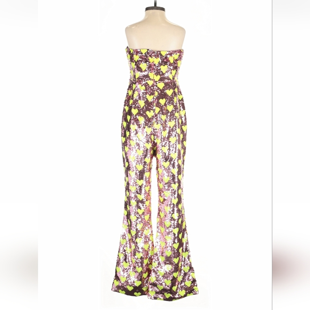 Nasty Gal Strapless Sequin Heart Jumpsuit in Pink and chartreuse - Picture 3 of 5